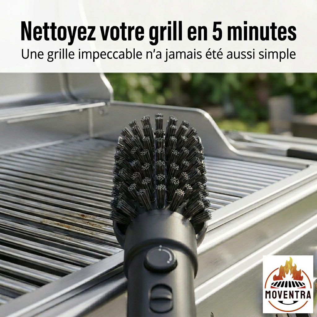 Moventra GrillMaster Pro brosse électrique en action sur grille